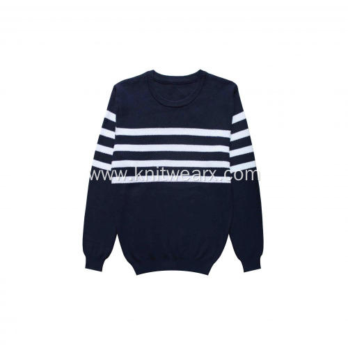 Men's Knitted Sweater Cotton Honey Comb Stripe Pullover